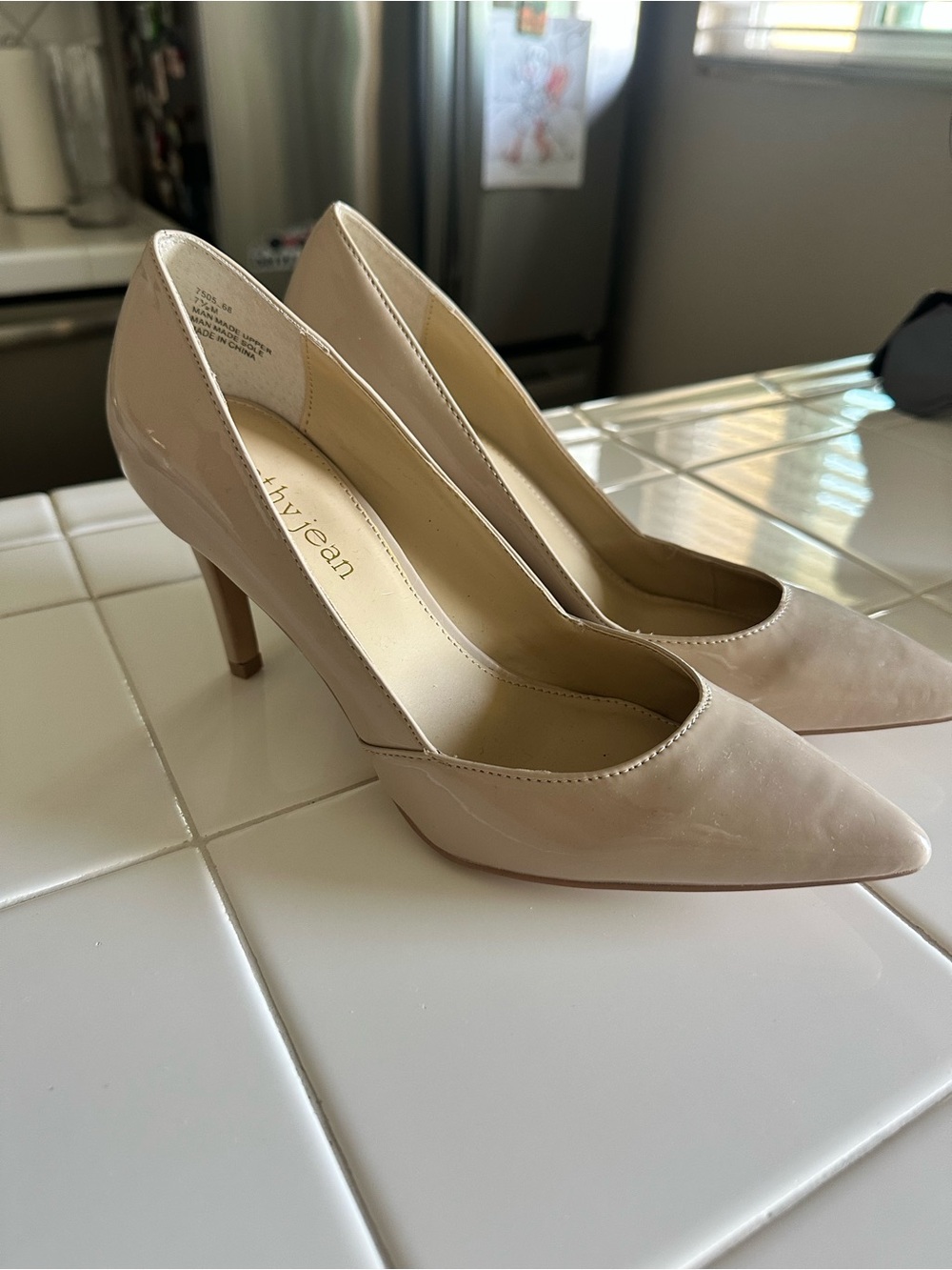 Cathy Jean Nude Patent Pointed-Toe Pumps